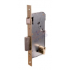 Cerradura de embutir para puerta de paso con resbalón picaporte y palanca con bombín de pera UCEM modelo 5225 acabado latonado